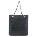 CHANEL Matelasse Chain Tote Bag Lamb Skin Black Gold CC Auth 179471-3