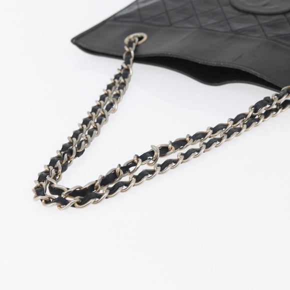 CHANEL Matelasse Chain Tote Bag Lamb Skin Black Gold CC Auth 179471