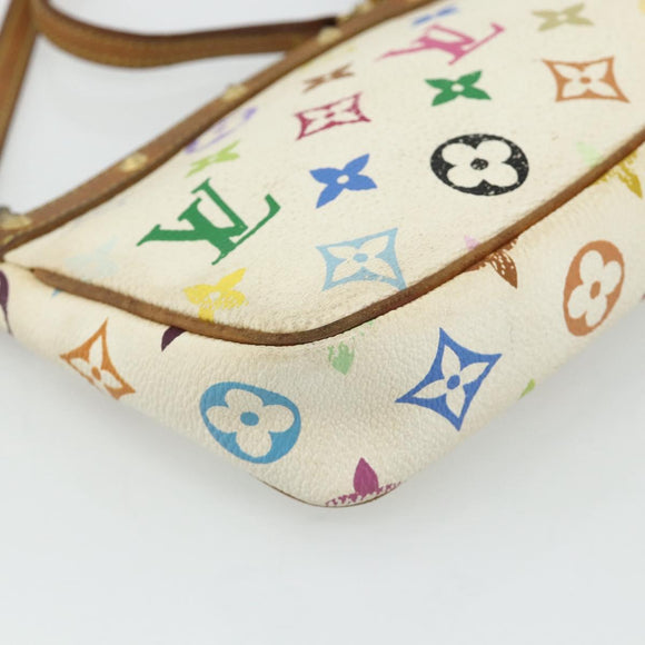 LOUIS VUITTON Monogram Multicolor Pochette Beutel Weiß M92649 LV Auth 179487