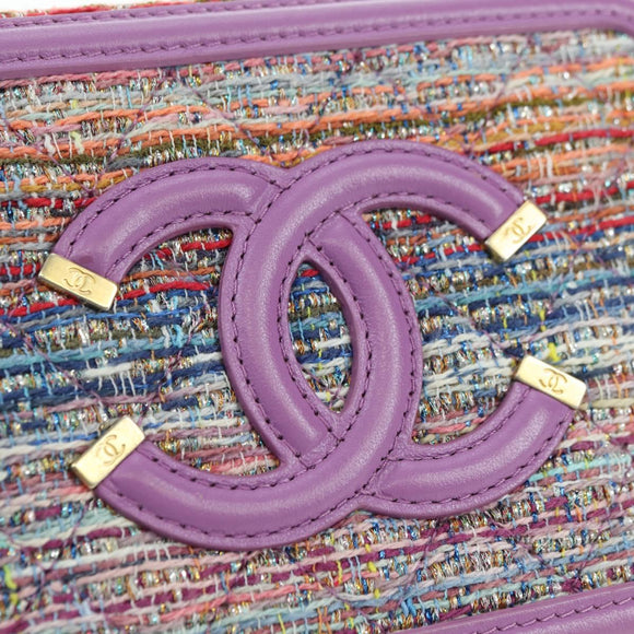 CHANEL Matelasse Ketting Schoudertas Tweed Paars Goud CC Auth 179491SAM