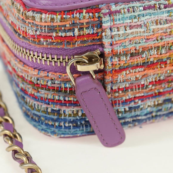CHANEL Matelasse Ketting Schoudertas Tweed Paars Goud CC Auth 179491SAM