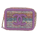 CHANEL Matelasse Ketting Schoudertas Tweed Paars Goud CC Auth 179491SAM-13