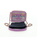 CHANEL Matelasse Ketting Schoudertas Tweed Paars Goud CC Auth 179491SAM-12