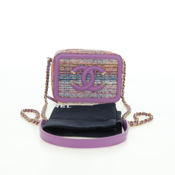 CHANEL Matelasse Ketting Schoudertas Tweed Paars Goud CC Auth 179491SAM