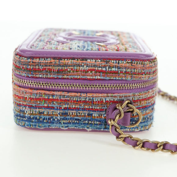 CHANEL Matelasse Ketting Schoudertas Tweed Paars Goud CC Auth 179491SAM
