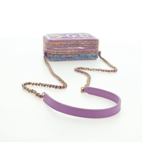 CHANEL Matelasse Ketting Schoudertas Tweed Paars Goud CC Auth 179491SAM