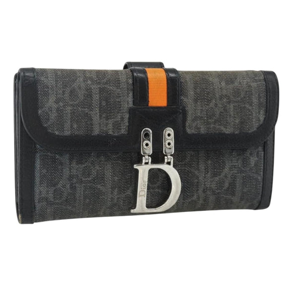 Christian Dior Trotter Canvas Long Wallet Silver Black Auth 179493