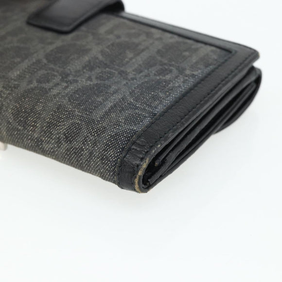 Christian Dior Trotter Canvas Long Wallet Silver Black Auth 179493