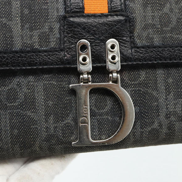 Christian Dior Trotter Canvas Long Wallet Silver Black Auth 179493