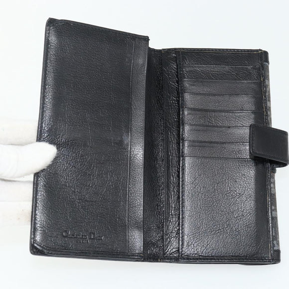 Christian Dior Trotter Canvas Long Wallet Silver Black Auth 179493