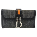 Christian Dior Trotter Canvas Long Wallet Silver Black Auth 179493-2