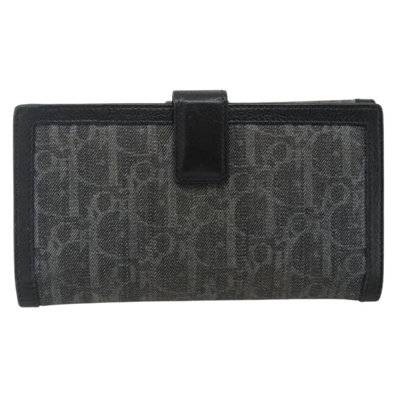 Christian Dior Trotter Canvas Long Wallet Silver Black Auth 179493