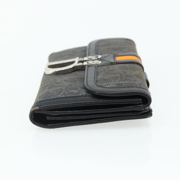 Christian Dior Trotter Canvas Long Wallet Silver Black Auth 179493