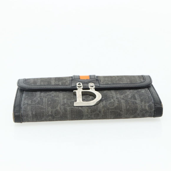 Christian Dior Trotter Canvas Long Wallet Silver Black Auth 179493