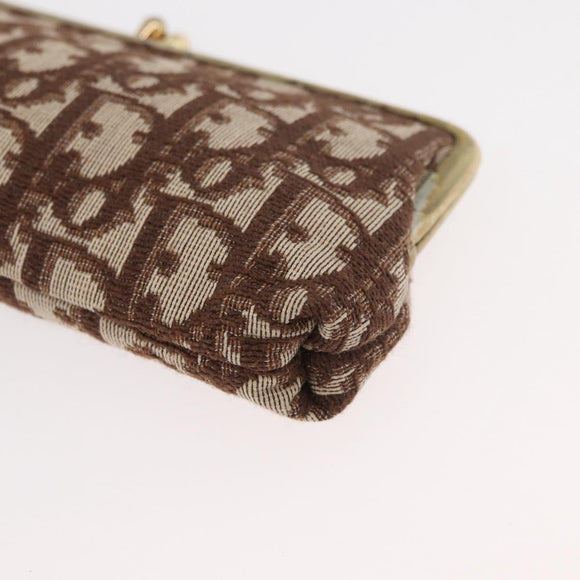 Christian Dior Trotter Canvas Pouch Brown Gold Auth 179495