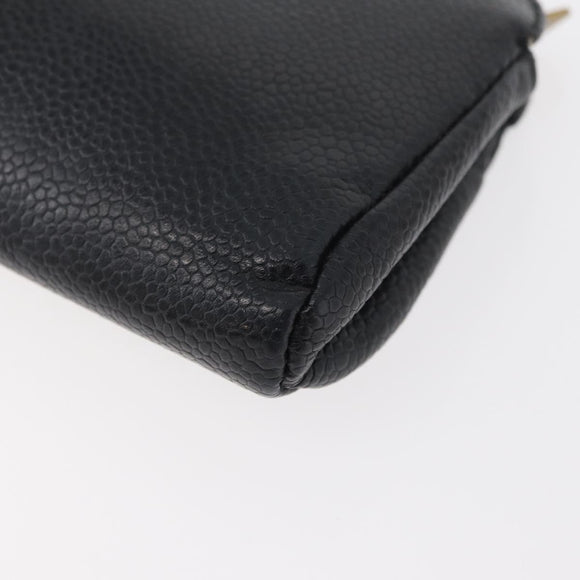 CHANEL Coin Purse Caviar Skin Black Gold CC Auth 179496A