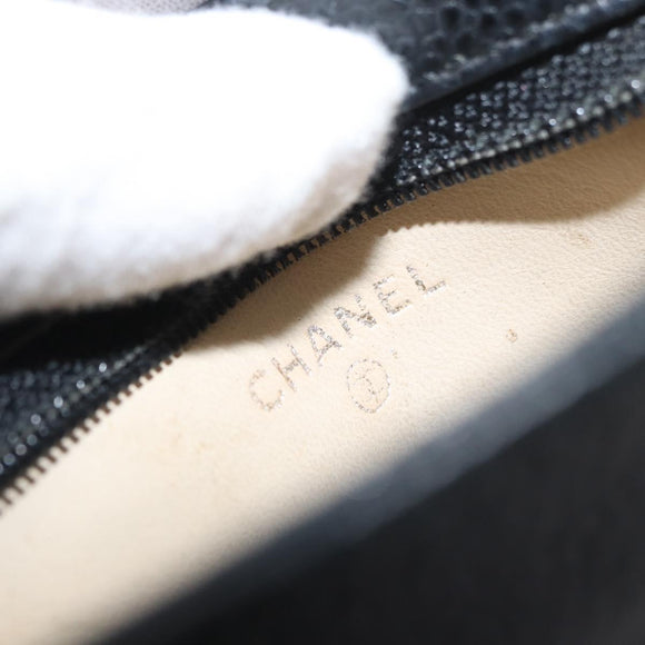 CHANEL Coin Purse Caviar Skin Black Gold CC Auth 179496A
