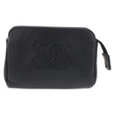CHANEL Coin Purse Caviar Skin Black Gold CC Auth 179496A-2