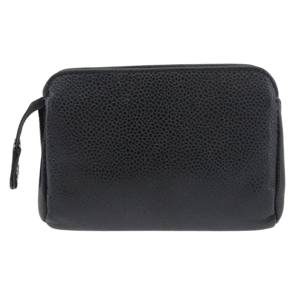 CHANEL Coin Purse Caviar Skin Black Gold CC Auth 179496A