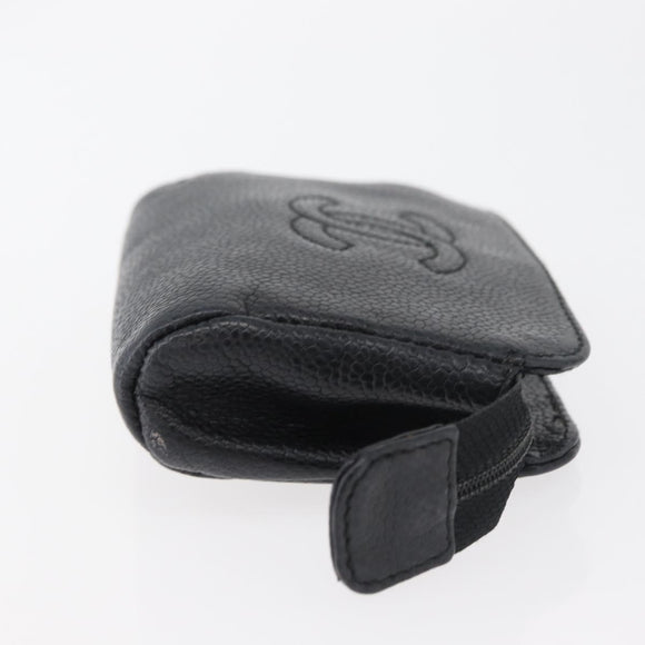 CHANEL Coin Purse Caviar Skin Black Gold CC Auth 179496A