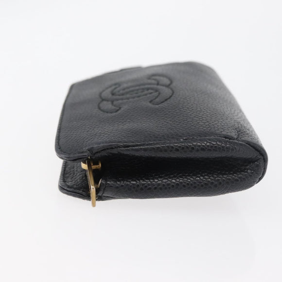 CHANEL Coin Purse Caviar Skin Black Gold CC Auth 179496A