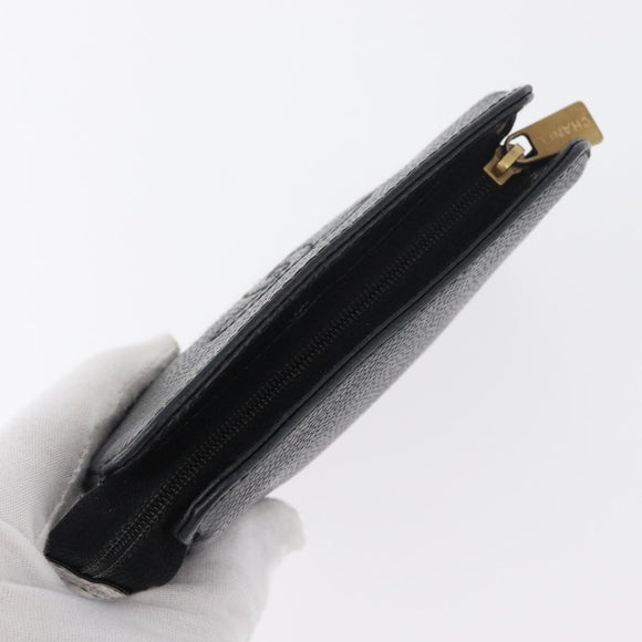 CHANEL Coin Purse Caviar Skin Black Gold CC Auth 179496A