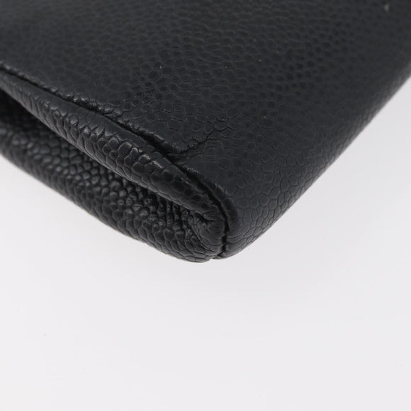CHANEL Coin Purse Caviar Skin Black Gold CC Auth 179496A