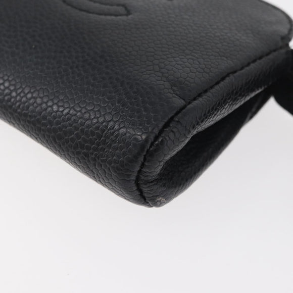 CHANEL Coin Purse Caviar Skin Black Gold CC Auth 179496A