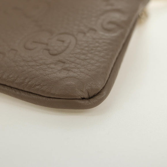GUCCI GG Emblem Key Pouch Leather Beige Gold 815891 Auth 179515V