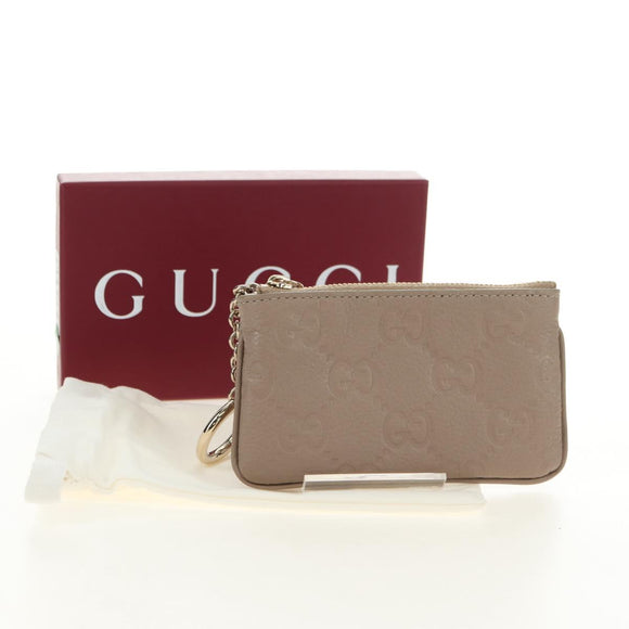 GUCCI GG Emblem Key Pouch Leather Beige Gold 815891 Auth 179515V