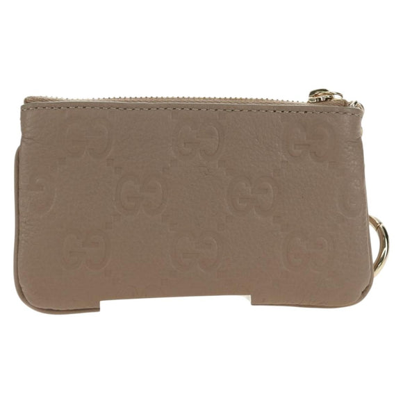 GUCCI GG Emblem Key Pouch Leather Beige Gold 815891 Auth 179515V