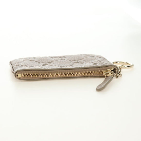 GUCCI GG Emblem Key Pouch Leather Beige Gold 815891 Auth 179515V