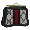 GUCCI GG Supreme Sherry Line Portemonnee PVC Goud Marineblauw Auth 179518A-1