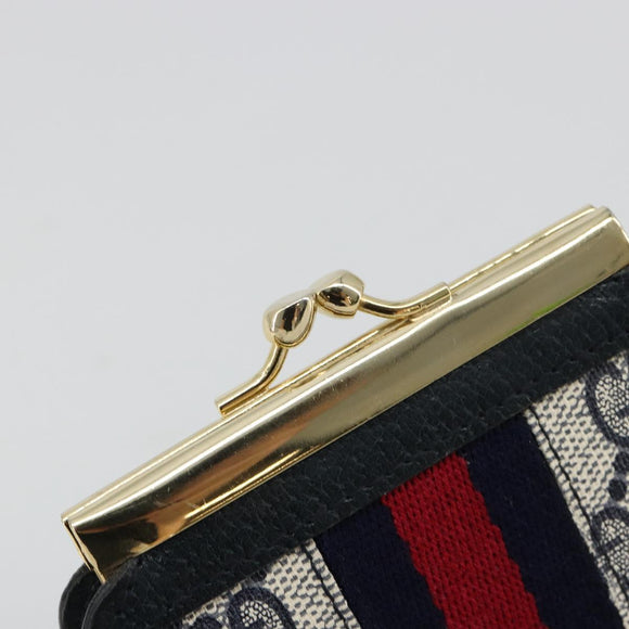 GUCCI GG Supreme Sherry Line Portemonnee PVC Goud Marineblauw Auth 179518A