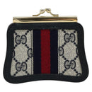GUCCI GG Supreme Sherry Line Portemonnee PVC Goud Marineblauw Auth 179518A-13
