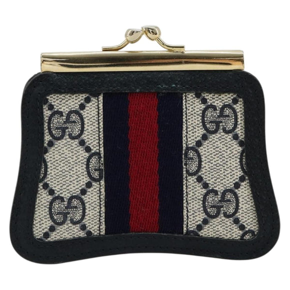 GUCCI GG Supreme Sherry Line Portemonnee PVC Goud Marineblauw Auth 179518A