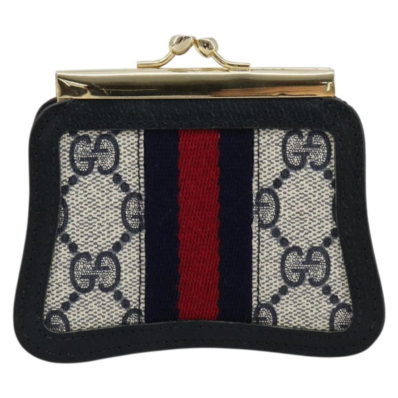 GUCCI GG Supreme Sherry Line Portemonnee PVC Goud Marineblauw Auth 179518A
