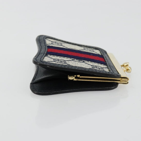 GUCCI GG Supreme Sherry Line Portemonnee PVC Goud Marineblauw Auth 179518A