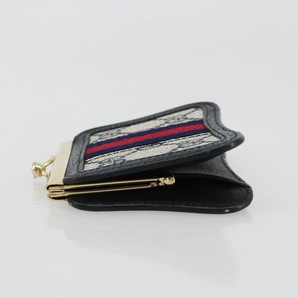 GUCCI GG Supreme Sherry Line Portemonnee PVC Goud Marineblauw Auth 179518A