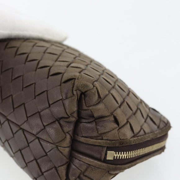BOTTEGA VENETA INTRECCIATO Pouch Leder Braun Gold Auth 179520