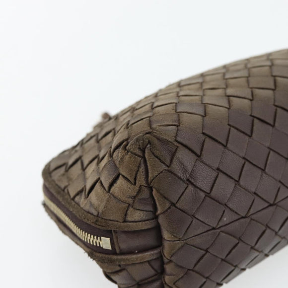BOTTEGA VENETA INTRECCIATO Pouch Leder Braun Gold Auth 179520