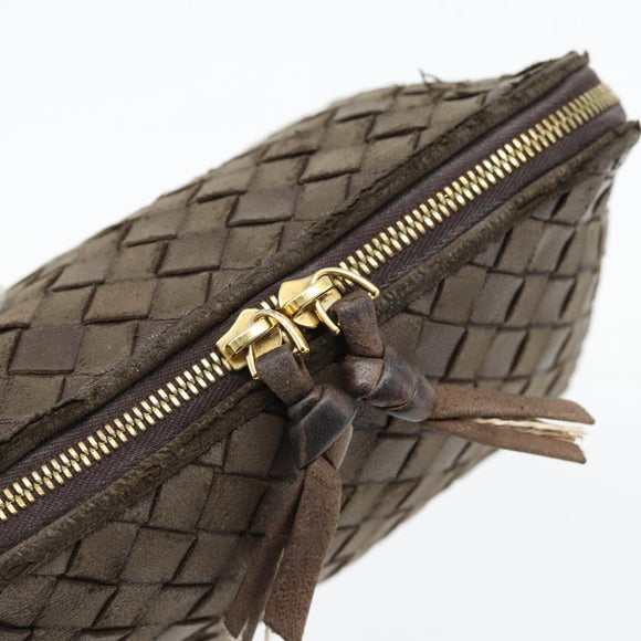 BOTTEGA VENETA INTRECCIATO Pouch Leder Braun Gold Auth 179520