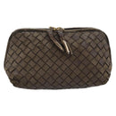 BOTTEGA VENETA INTRECCIATO Pouch Leder Braun Gold Auth 179520-2