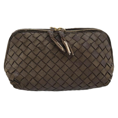 BOTTEGA VENETA INTRECCIATO Pouch Leather Brown Gold Auth 179520 - 0