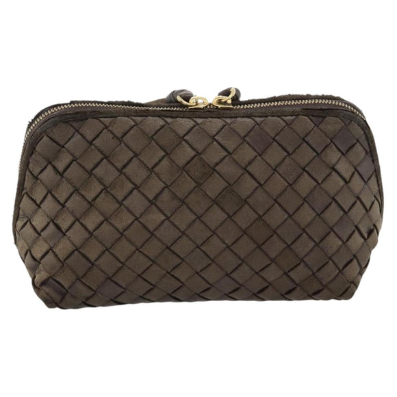 BOTTEGA VENETA INTRECCIATO Pouch Leder Braun Gold Auth 179520