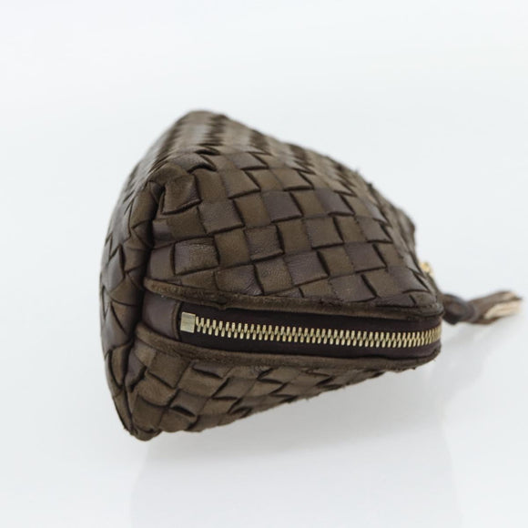 BOTTEGA VENETA INTRECCIATO Pouch Leder Braun Gold Auth 179520