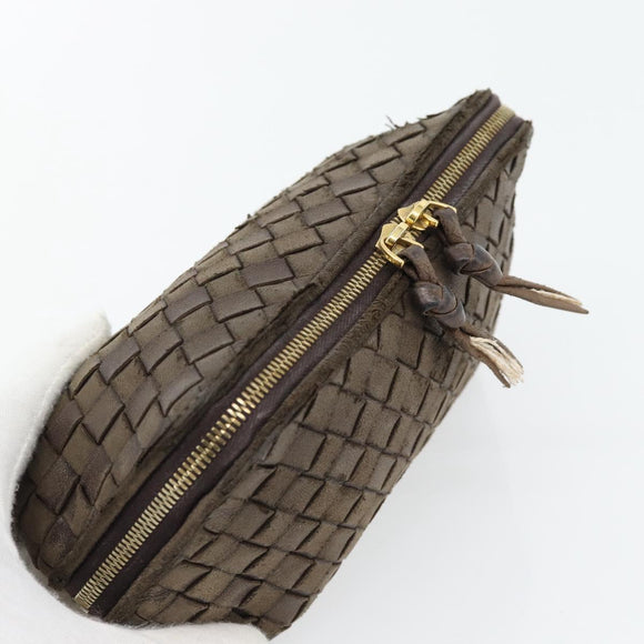 BOTTEGA VENETA INTRECCIATO Pouch Leder Braun Gold Auth 179520