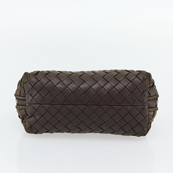 BOTTEGA VENETA INTRECCIATO Pouch Leder Braun Gold Auth 179520