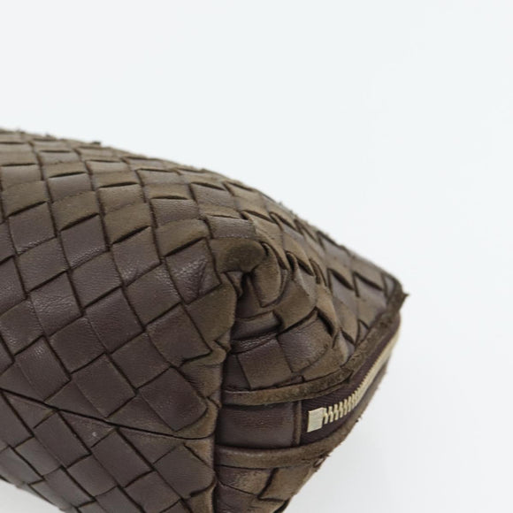 BOTTEGA VENETA INTRECCIATO Pouch Leder Braun Gold Auth 179520