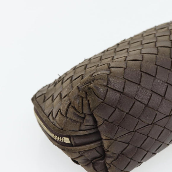 BOTTEGA VENETA INTRECCIATO Pouch Leder Braun Gold Auth 179520